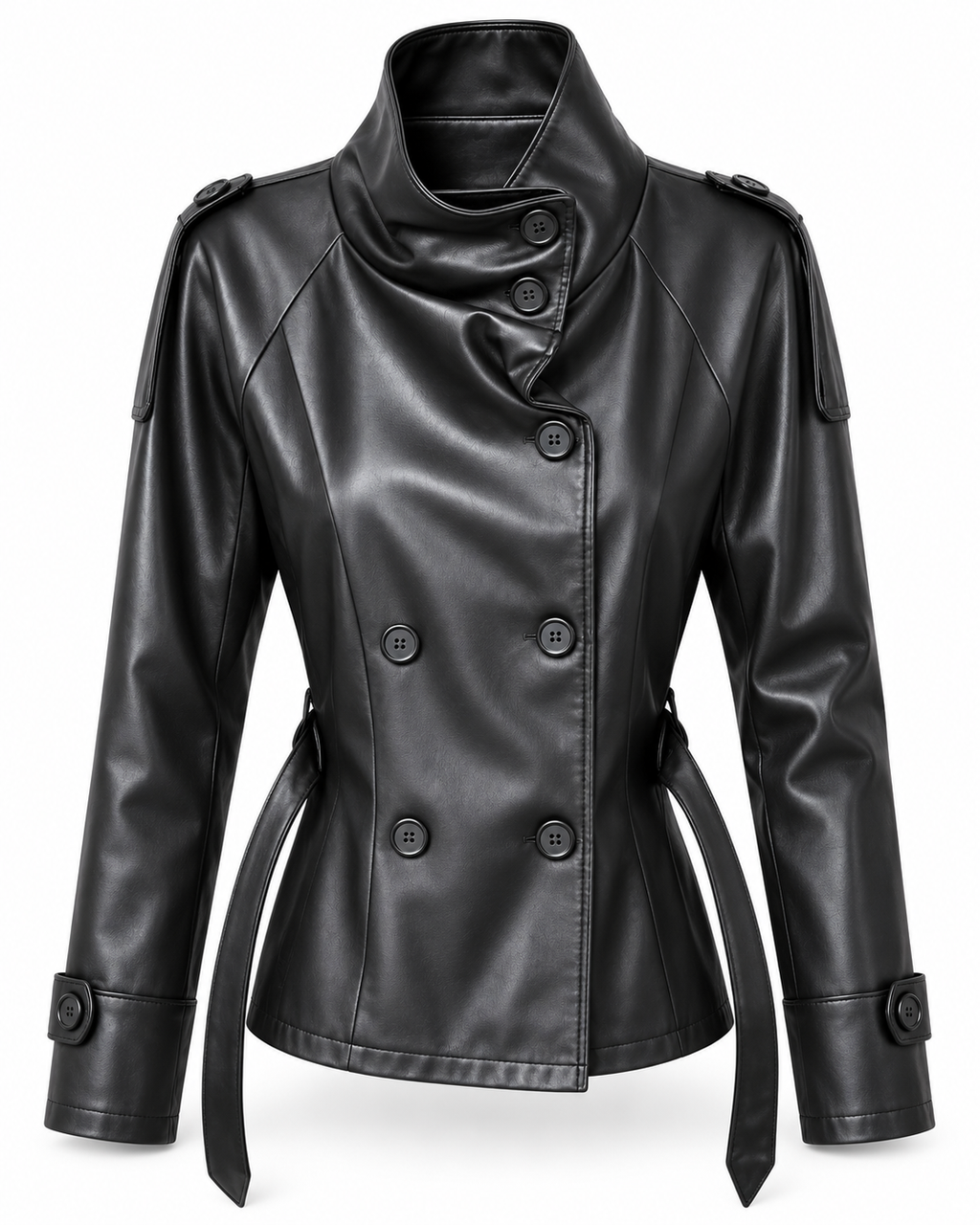 SHORT LEATHER EFFECT TRENCH JACKET