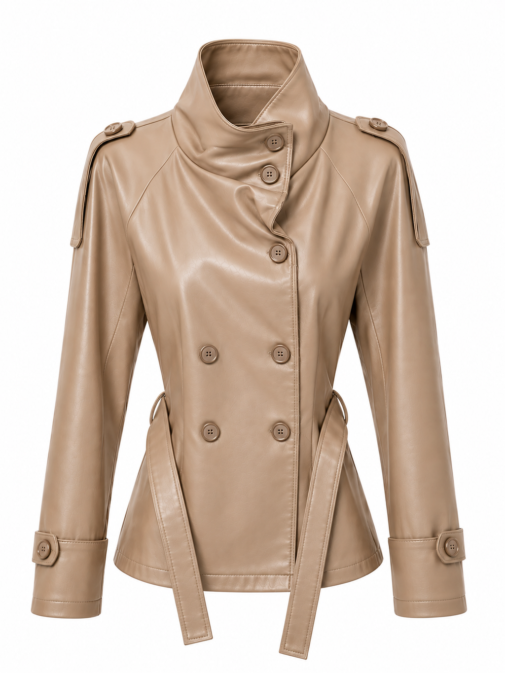SHORT LEATHER EFFECT TRENCH JACKET