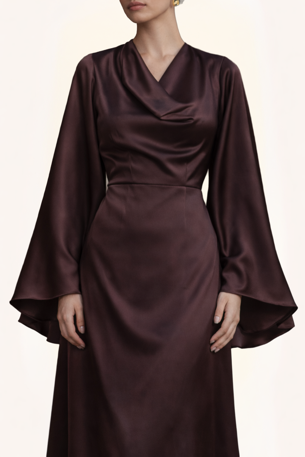 Drape Satin Dress - ESPRESSO