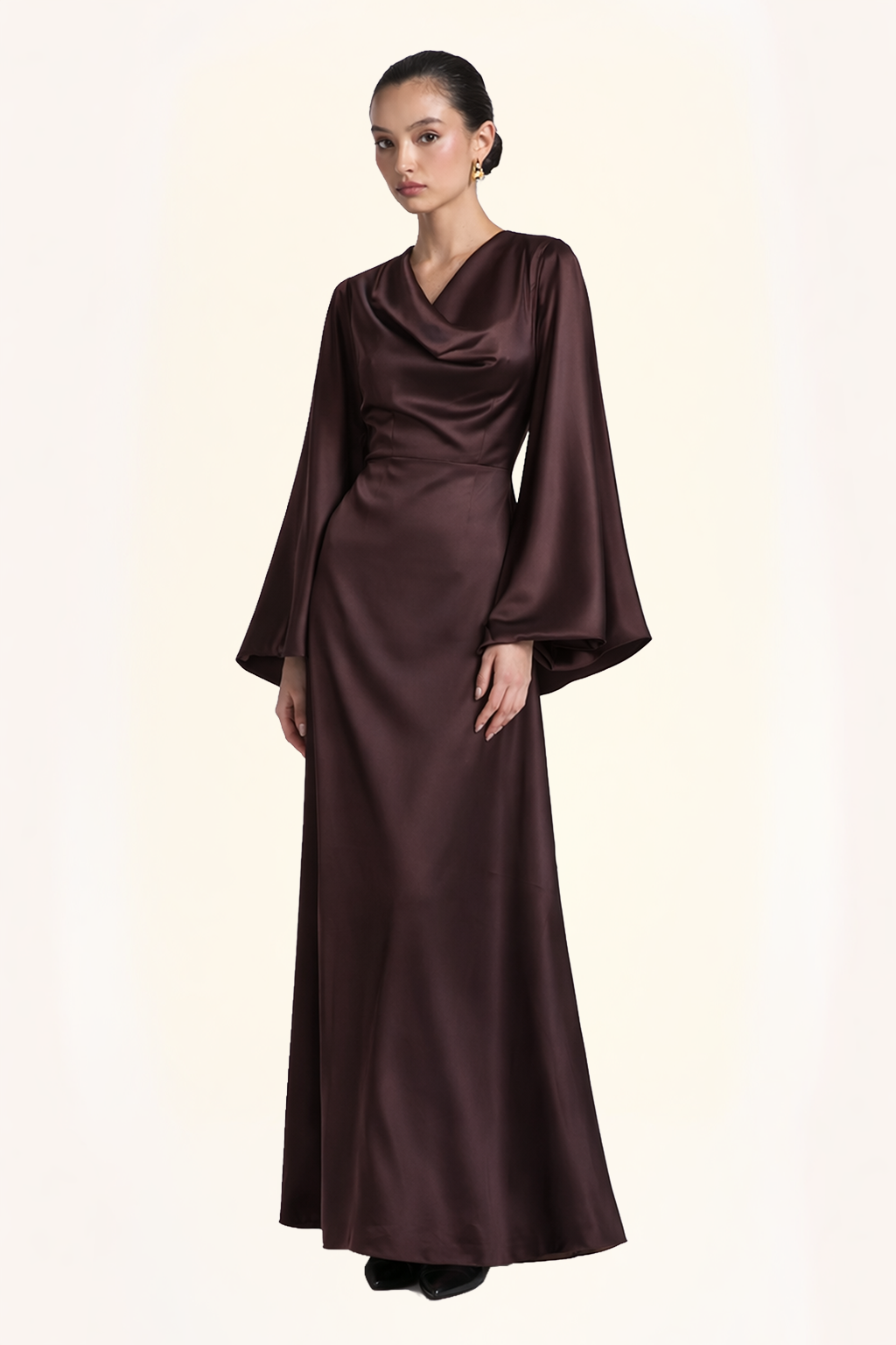 Drape Satin Dress - ESPRESSO